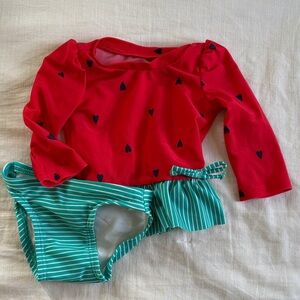 Cat & Jack Red and Green Kids Swim Rashguard Set